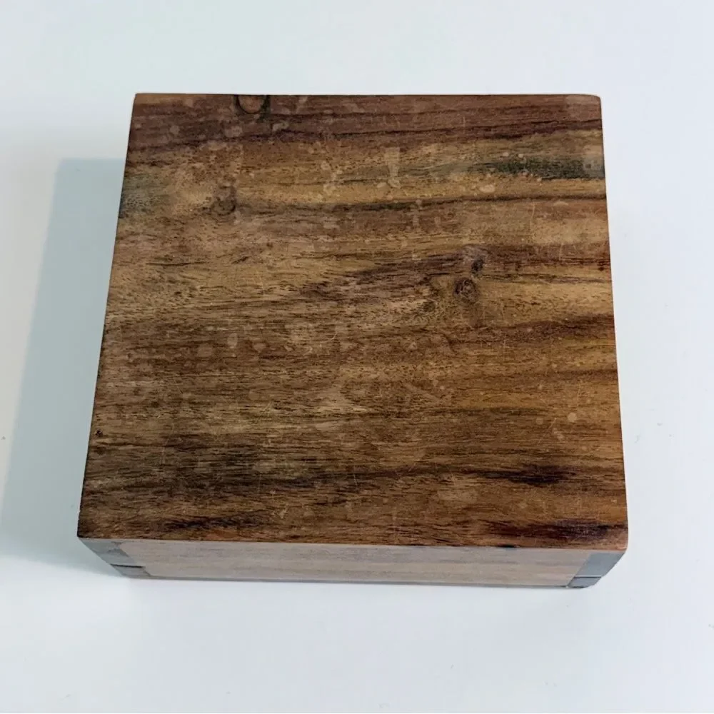 Vintage Carved Mango Wood Hinged Lid Box 6x6